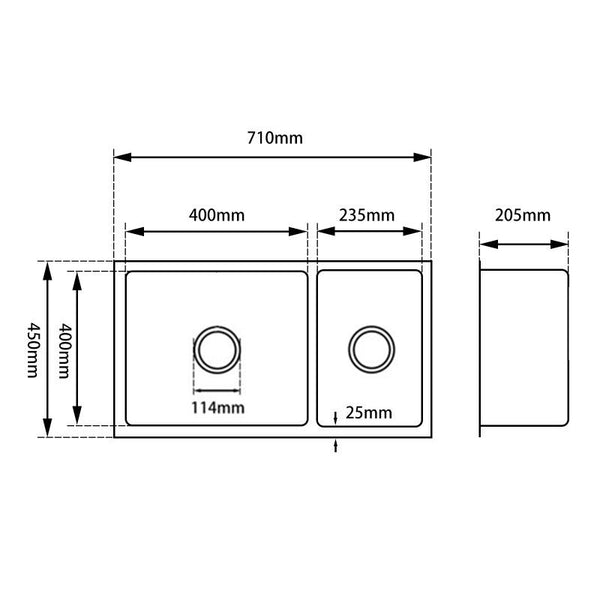 1.2mm Handmade Round Corners Double Bowls Top / Undermount / Flush Mount Kitchen Sink 715x450x200mm Chrome/Grey/Brushed Gold - FIL Kitchen Bathroom