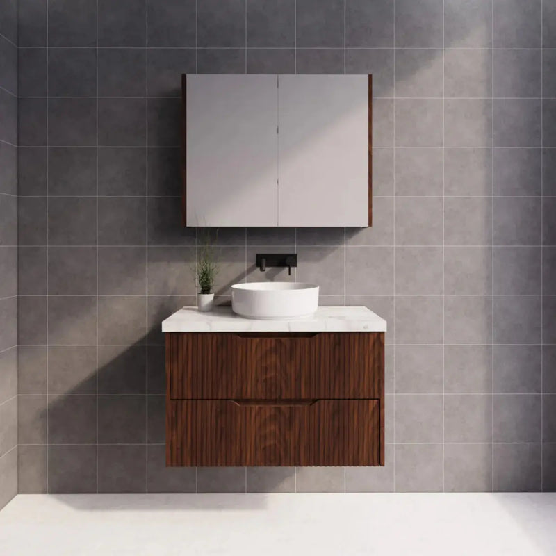 Bali Brown Oak Single Bowl Wall Hung Vanity 600mm/750mm/900mm/1200mm/1500mm - FIL Kitchen Bathroom