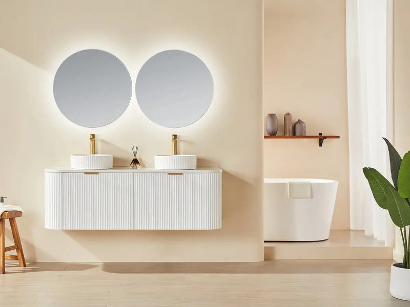 Avalon Wall Hung Vanity Double Bowl Matte White 1500mm/1800mm - FIL Kitchen Bathroom