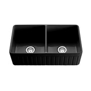 DOUBLE BOWL FIRECLAY KITCHEN SINK GLOSS WHITE/MATTE BLACK 838MM CETO