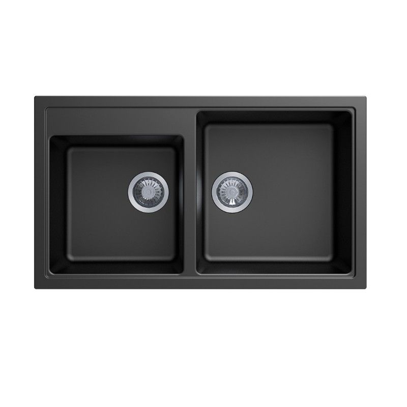 860 x 500 x 205mm Carysil Black/White/Grey Double Bowl Granite Kitchen Sink Top/Flush/Under Mount