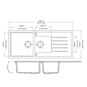 1160 x 500 x 205mm Carysil Black/White/Grey 1 and A Half Bowl With Drainer Board Granite Kitchen Sink Top/Flush/Under Mount FIL Kitchen Bathroom