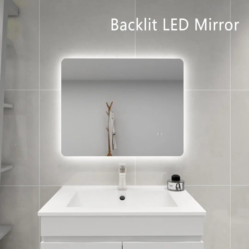 POSEIDON RECTANGLE CURVED RIM BACKLIT LED MIRROR 3 COLOUR LIGHT 750X600MM - FIL Kitchen Bathroom