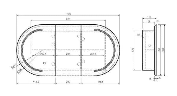 Athena LED Oval PVC Shaving Cabinet 1200mm FIL Kitchen Bathroom