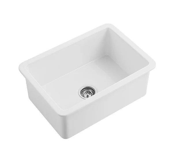 SINGLE BOWL FIRECLAY UNDERMOUNT KITCHEN SINK GLOSS WHITE 677MM/810MM