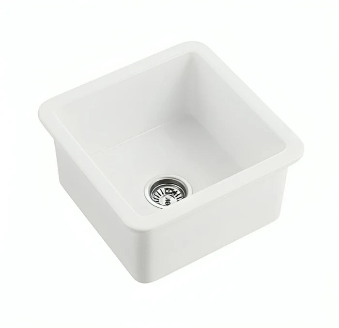 SINGLE BOWL FIRECLAY UNDERMOUNT KITCHEN SINK GLOSS WHITE/MATTE BLACK 457MM