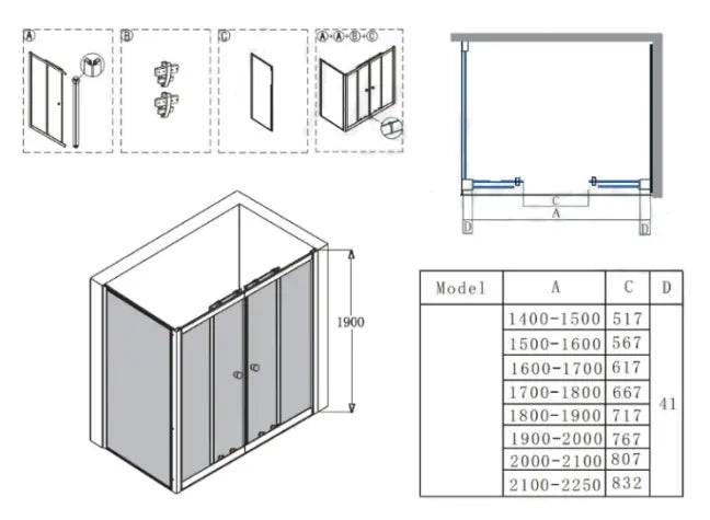 SQUARE SEMIFRAMELESS DOUBLE SLIDING DOOR CHROME FIL Kitchen Bathroom