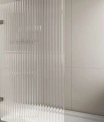 FRAMELESS SINGLE PANEL WITH NARROW LINE FLUTED GLASS SHOWER SCREEN