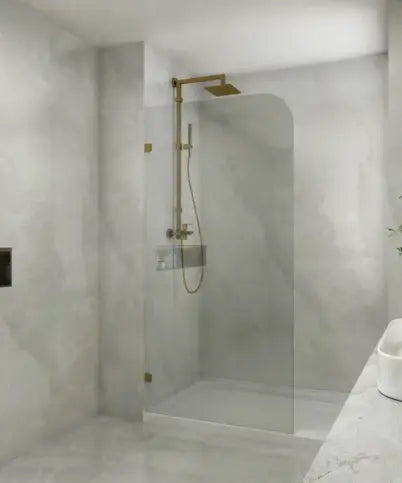 FRAMELESS SINGLE PANEL WITH CORNER CURVED TOP SHOWER SCREEN FIL Kitchen Bathroom