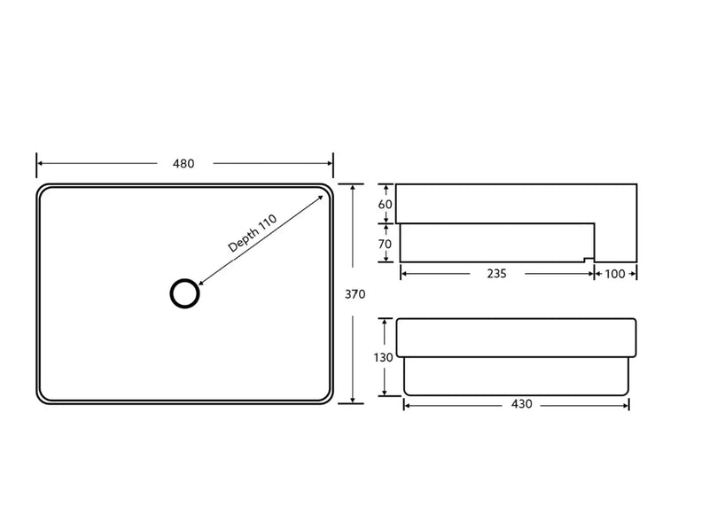 Semi Recess Basin 480mm(Non Tap Hole) POSEIDON
