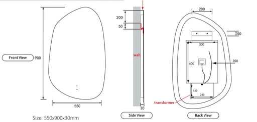 LED Frameless Mirror Asymmetric 550mm - FIL Kitchen Bathroom