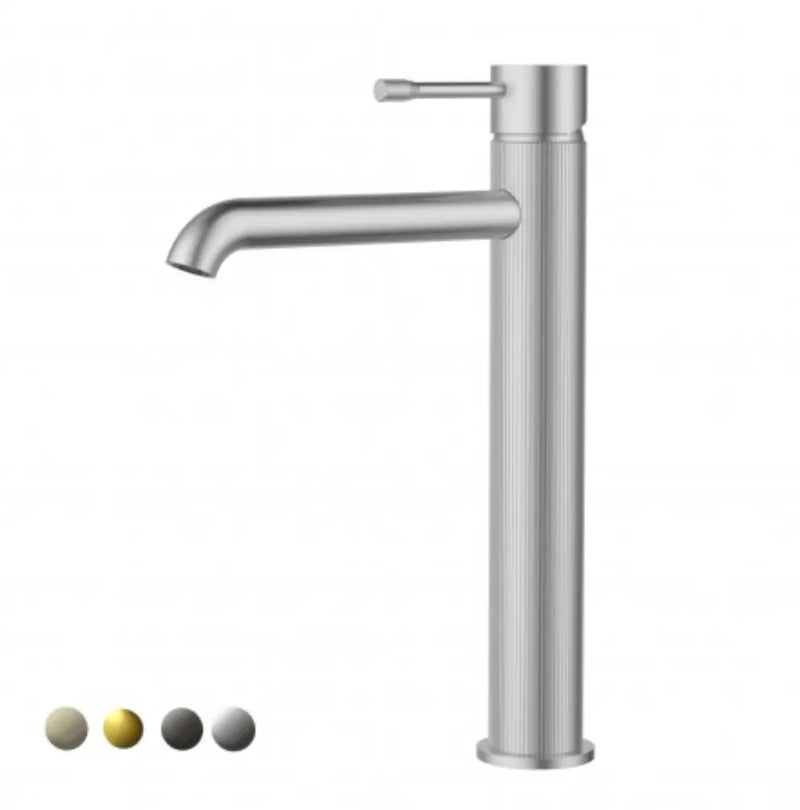IKON Linie High Rise Brushed Gold Tall Basin Mixer Tap - FIL Kitchen Bathroom