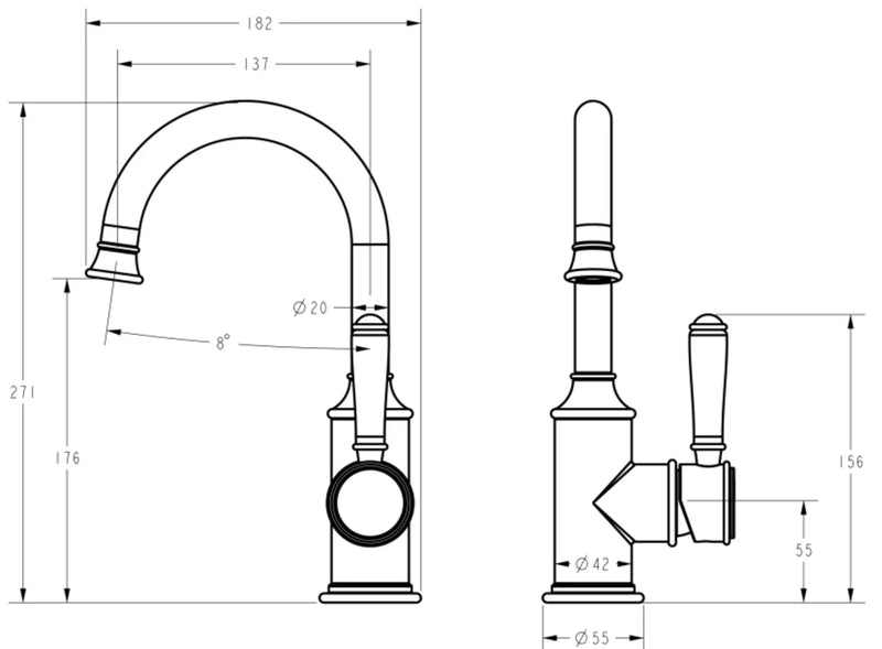 IKON Clasico Gooseneck Basin Mixer Chrome/Brushed Nickel/Brushed Gold/Matt Black (CERAMIC HANDLE) - FIL Kitchen Bathroom