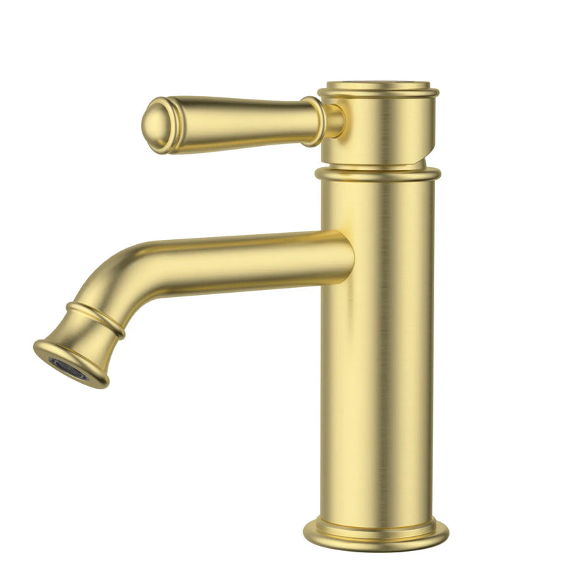 IKON Clasico Basin Mixer Brushed Gold Ceramic Handle/Brass Handle - FIL Kitchen Bathroom