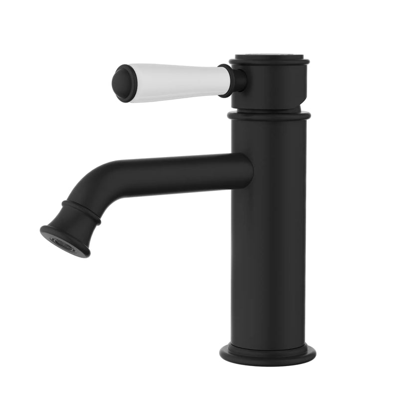 IKON Clasico Basin Mixer Matt Black Brass Handle/Ceramic Handle - FIL Kitchen Bathroom