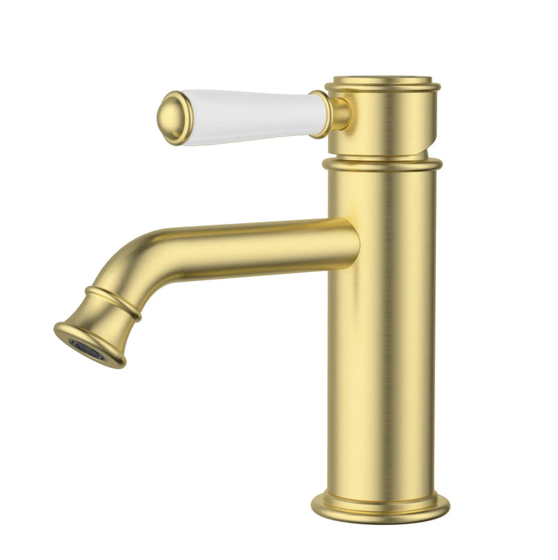 IKON Clasico Basin Mixer Brushed Gold Ceramic Handle/Brass Handle - FIL Kitchen Bathroom