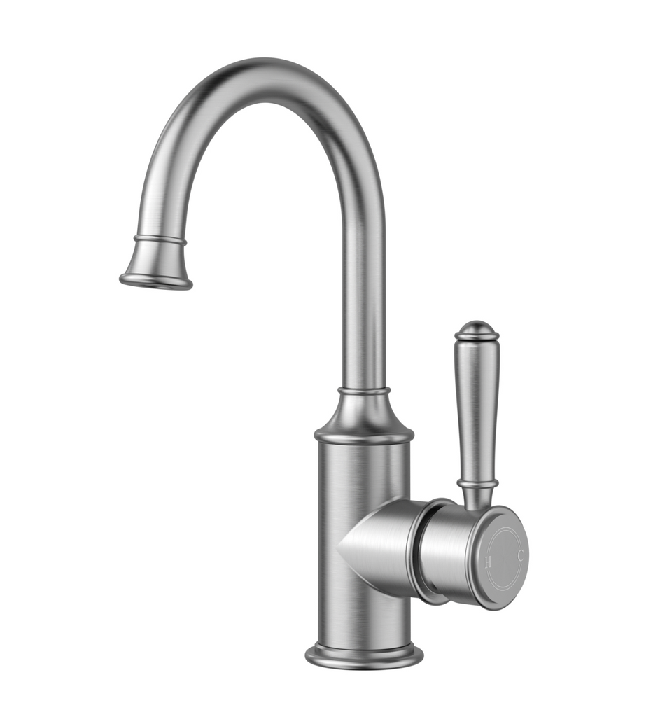 IKON Clasico Gooseneck Basin Mixer Chrome/Brushed Nickel/Brushed Gold/Matt Black(BRASS HANDLE)