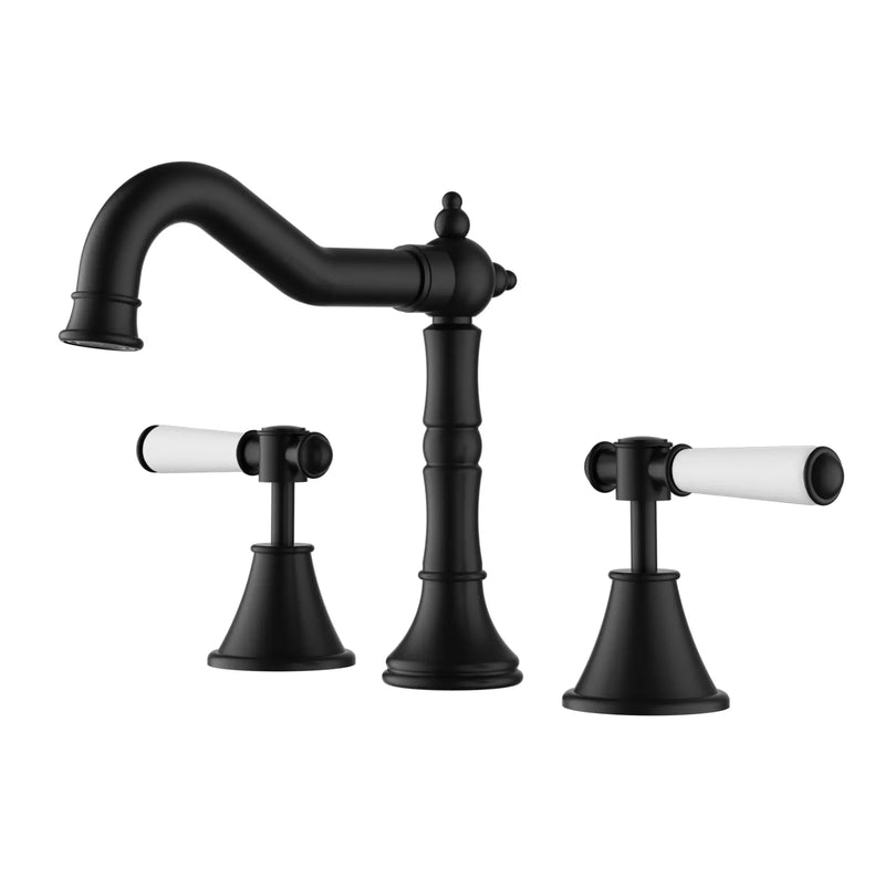 IKON Clasico Matt Black Basin Mixer Set Brass/Ceramic Handle - FIL Kitchen Bathroom