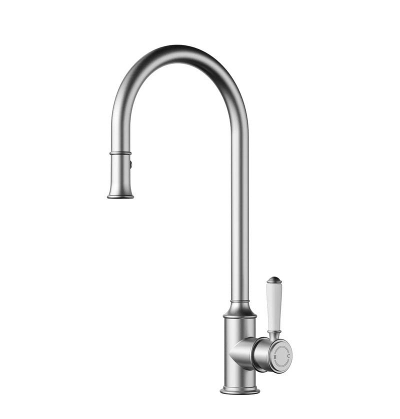 Clasico Brushed Nickel Pull out Sink Mixer Brass Handle/Ceramic Handle - FIL Kitchen Bathroom