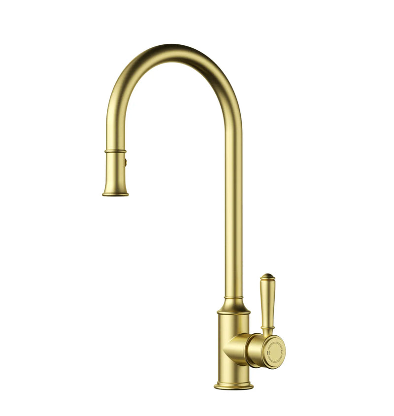 Clasico Brushed Gold Pull out Sink Mixer Brass Handle/Ceramic Handle - FIL Kitchen Bathroom
