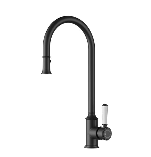 IKON Clasico Matt Black Pull out Sink Mixer Brass Handle/Ceramic Handle - FIL Kitchen Bathroom