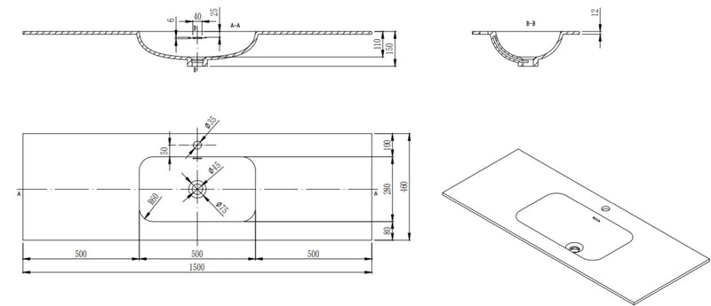 Chiefly Solid Surface Stone Top Matt White 600mm/750mm/900mm/1200mm/1500mm/1800mm - FIL Kitchen Bathroom