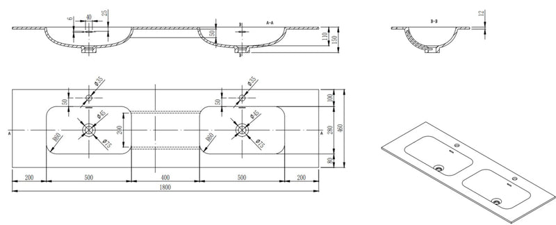 Chiefly Solid Surface Stone Top Matt White 600mm/750mm/900mm/1200mm/1500mm/1800mm - FIL Kitchen Bathroom