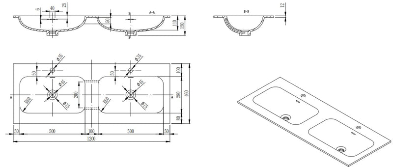 Chiefly Solid Surface Stone Top Matt Black 600mm/750mm/900mm/1200mm/1500mm - FIL Kitchen Bathroom