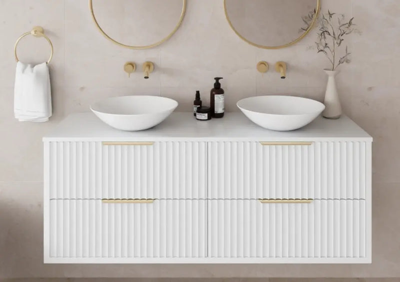 Fluted PVC Wall hung Matt white vanity  ( cabinet only ) - FIL Kitchen Bathroom