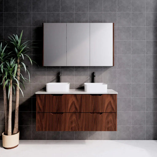 Bali Brown Oak Double Bowl Wall Hung Vanity 1200mm/1500mm/1800mm - FIL Kitchen Bathroom