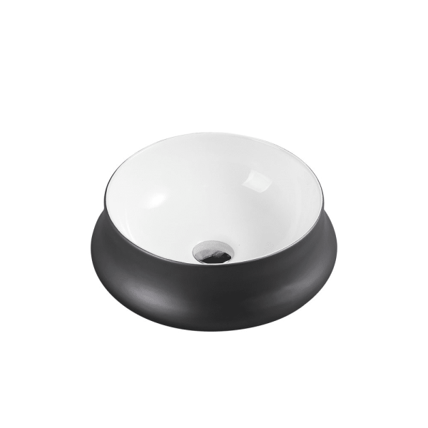 Trier White with Gunmetal finishing Above Counter Round Basin 410X410X140mm