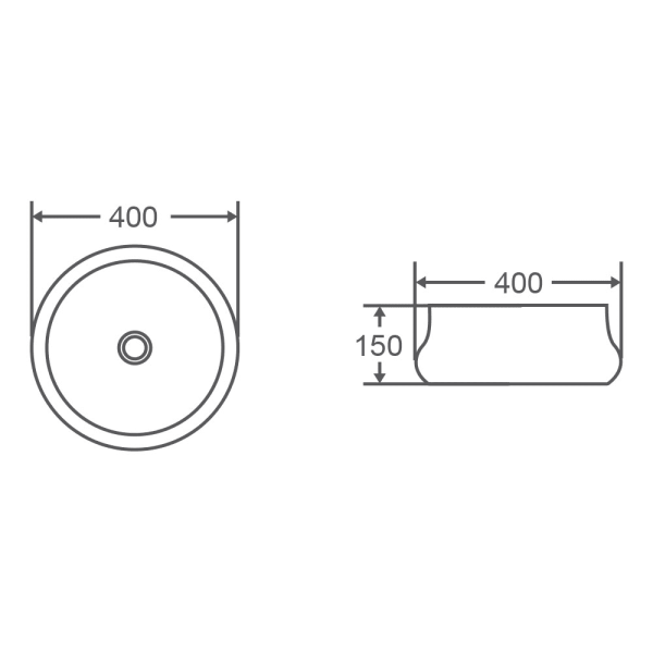 Trier White with Gunmetal finishing Above Counter Round Basin 410X410X140mm