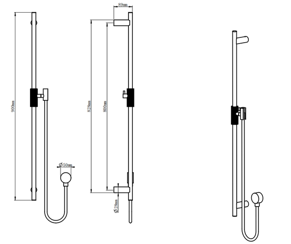 CADDENCE Series Brushed Gun Metal Grey Shower Rail without Handheld Shower