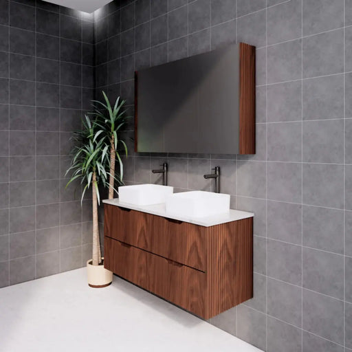 Bali Brown Oak Double Bowl Wall Hung Vanity 1200mm/1500mm/1800mm - FIL Kitchen Bathroom