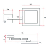 THERMOGROUP ABLAZE SQUARE 3X MAGNIFICATION MIRROR WITH LIGHT CHROME 150MM - FIL Kitchen Bathroom