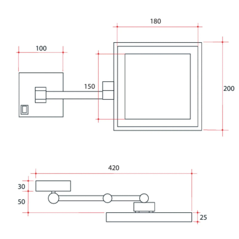 THERMOGROUP ABLAZE SQUARE 3X MAGNIFICATION MIRROR WITH LIGHT CHROME 150MM - FIL Kitchen Bathroom
