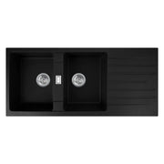 1160*500*200mm Black Granite Quartz Stone Kitchen Sink Double Bowls Drainboard Top/Undermount FIL Kitchen Bathroom