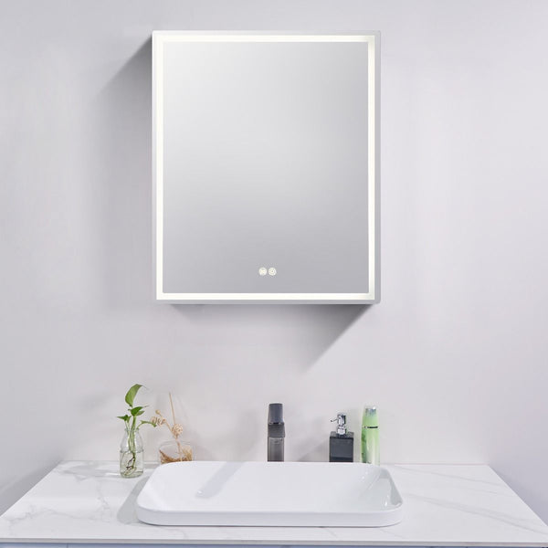 600*720*139mm Silver Brushed Rectangular LED Mirror Shaving Cabinet(Single Door,Anti-Fogging)