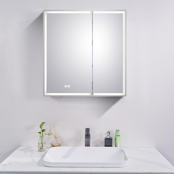 750*720*139mm Silver Brushed Rectangular LED Mirror Shaving Cabinet(Double Doors,Anti-Fogging)