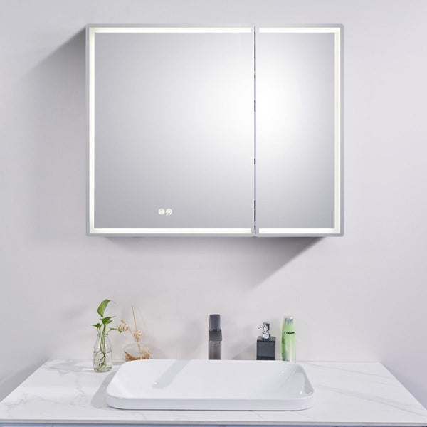 900*720*139mm Silver Brushed Rectangular LED Mirror Shaving Cabinet(Double Doors,Anti-Fogging)