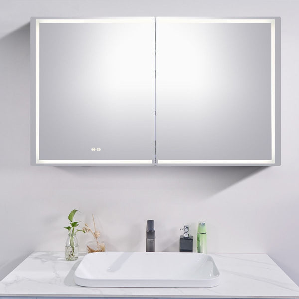 1200*720*139mm Silver Brushed Rectangular LED Mirror Shaving Cabinet(Double Doors,Anti-Fogging)