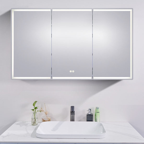 1500*720*139mm Silver Brushed Rectangular LED Mirror Shaving Cabinet(Three Doors,Anti-Fogging)