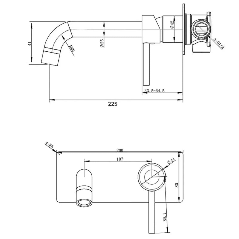 LUCID PIN Round Bathtub/Basin Wall Mixer With Spout(color up) (extension part) FIL Kitchen Bathroom