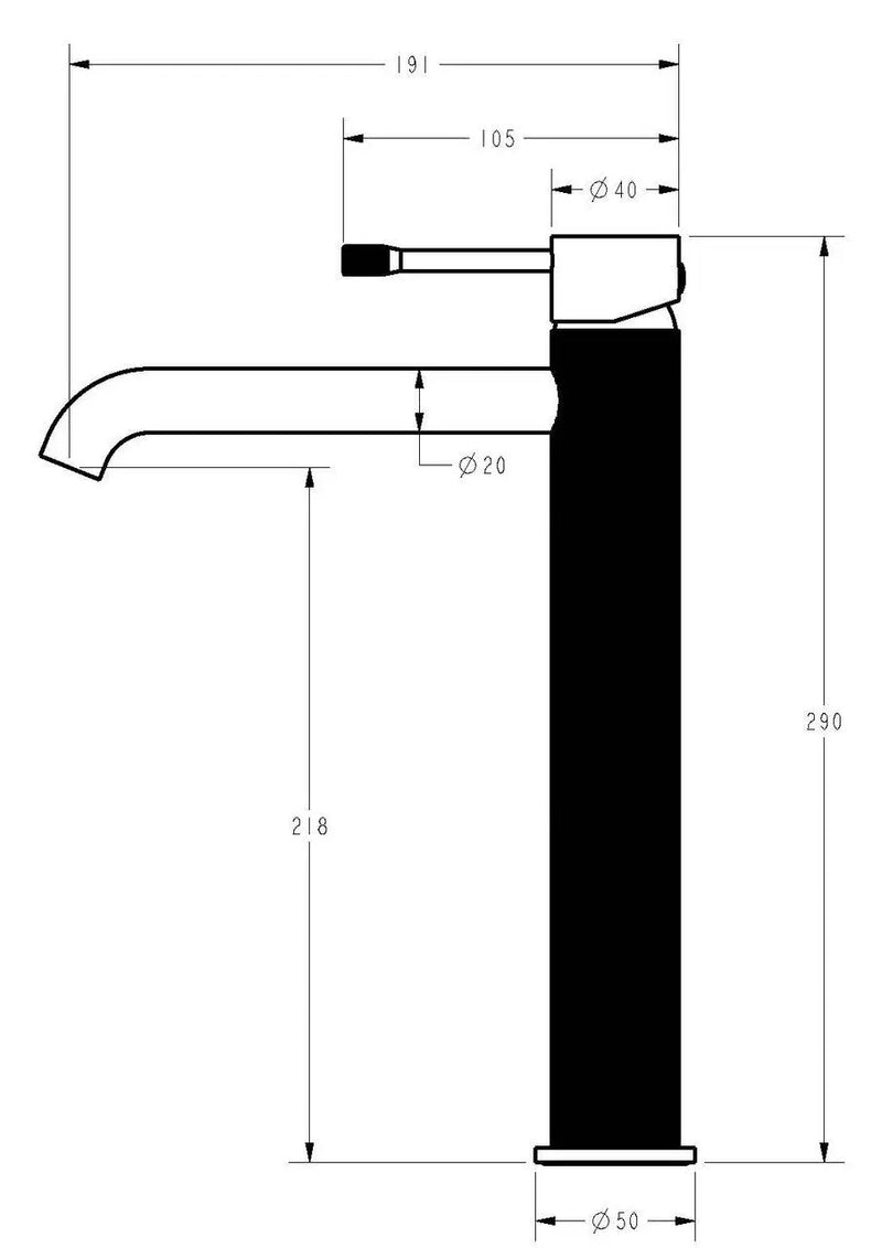 IKON Linie High rise Gun Metal Tall Basin Mixer Tap - FIL Kitchen Bathroom