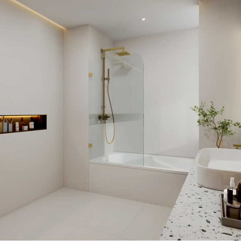 Covey Frameless Fixed Bathtub Curved Corner Shower Screens (750mm) COVEY