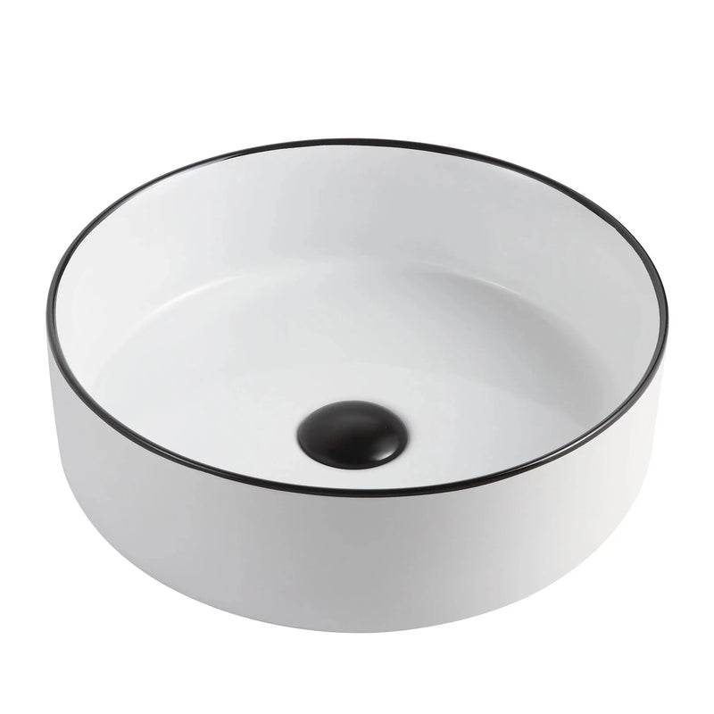 Round Gloss White Ceramic Black Rim Above Counter Basin - FIL Kitchen Bathroom