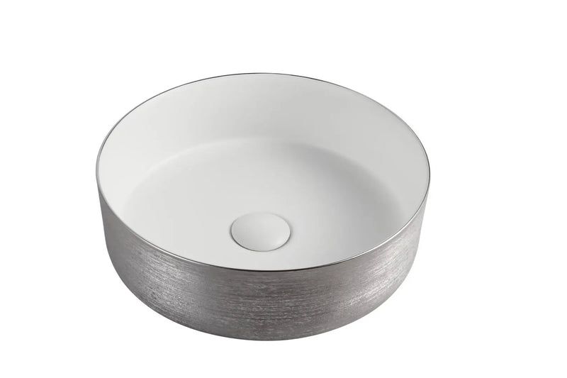 Riva 3018 Round Brushed Silver & Gloss White Ceramic Above Counter Basin Riva