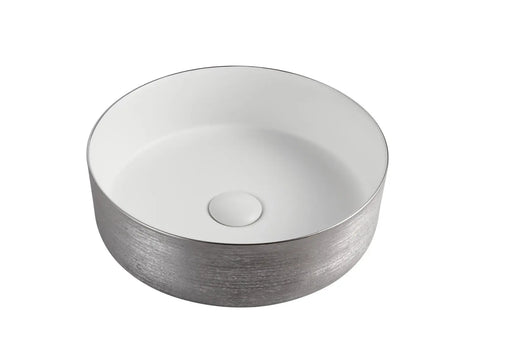 Riva 3018 Round Brushed Silver & Gloss White Ceramic Above Counter Basin Riva
