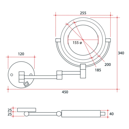 THERMOGROUP ABLAZE ROUND 1 & 8X MAGNIFICATION MIRROR WITH LIGHT CHROME 155MM - FIL Kitchen Bathroom