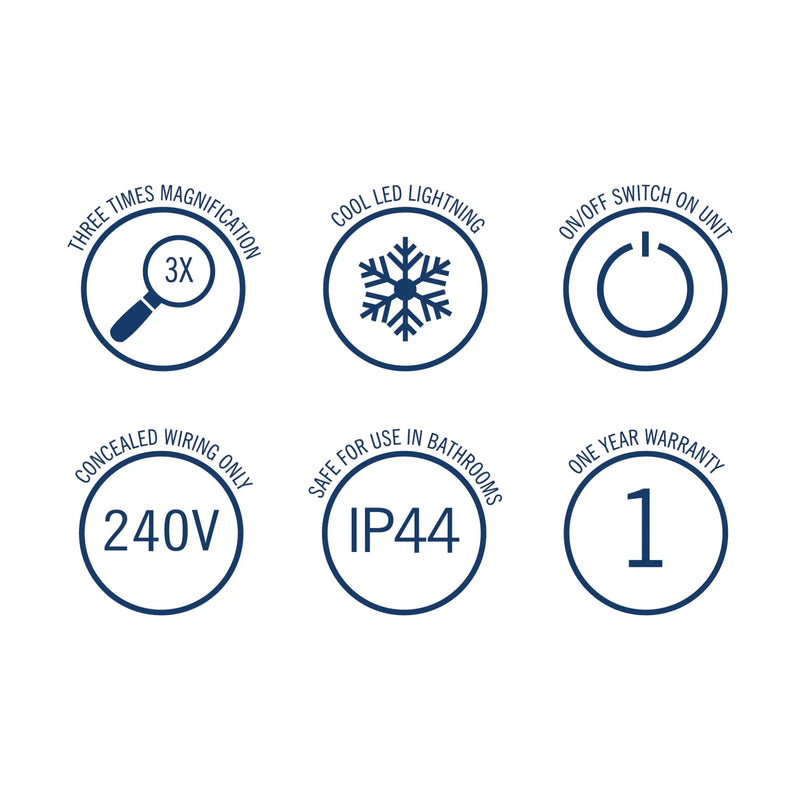 THERMOGROUP ABLAZE ROUND 3X MAGNIFICATION MIRROR WITH LIGHT BRUSHED BRASS 185MM - FIL Kitchen Bathroom